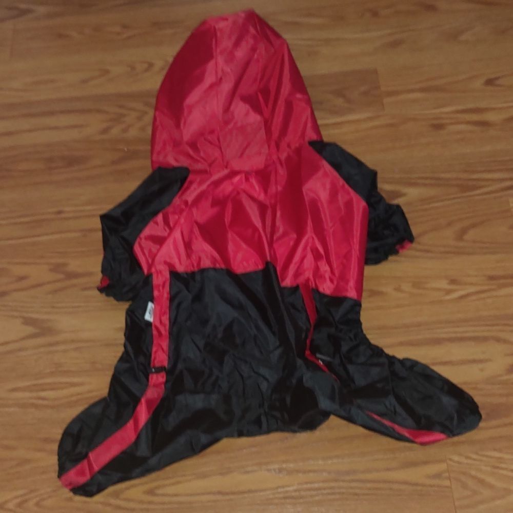 Live Long Long Dog Rain Coat w/ Hood red black Sz B-XL (beefy dogs bulldog etc)